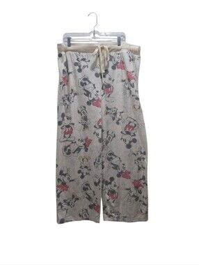 Disney Mickey Minnie Mouse Plush Lounge Pants Cream Character Pajama Pants XXL